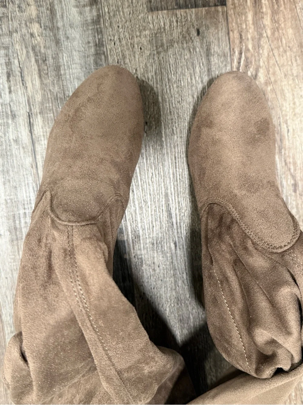 Taupe Over-the-Knee Faux Suede Low Block Heel Tie Back Boots Size 11